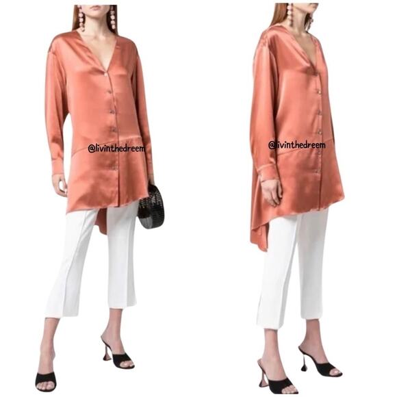 #T191 Cinq a Sept Opal Silk Tunic Dress In Rosewood SZ M $395 - Picture 2 of 14